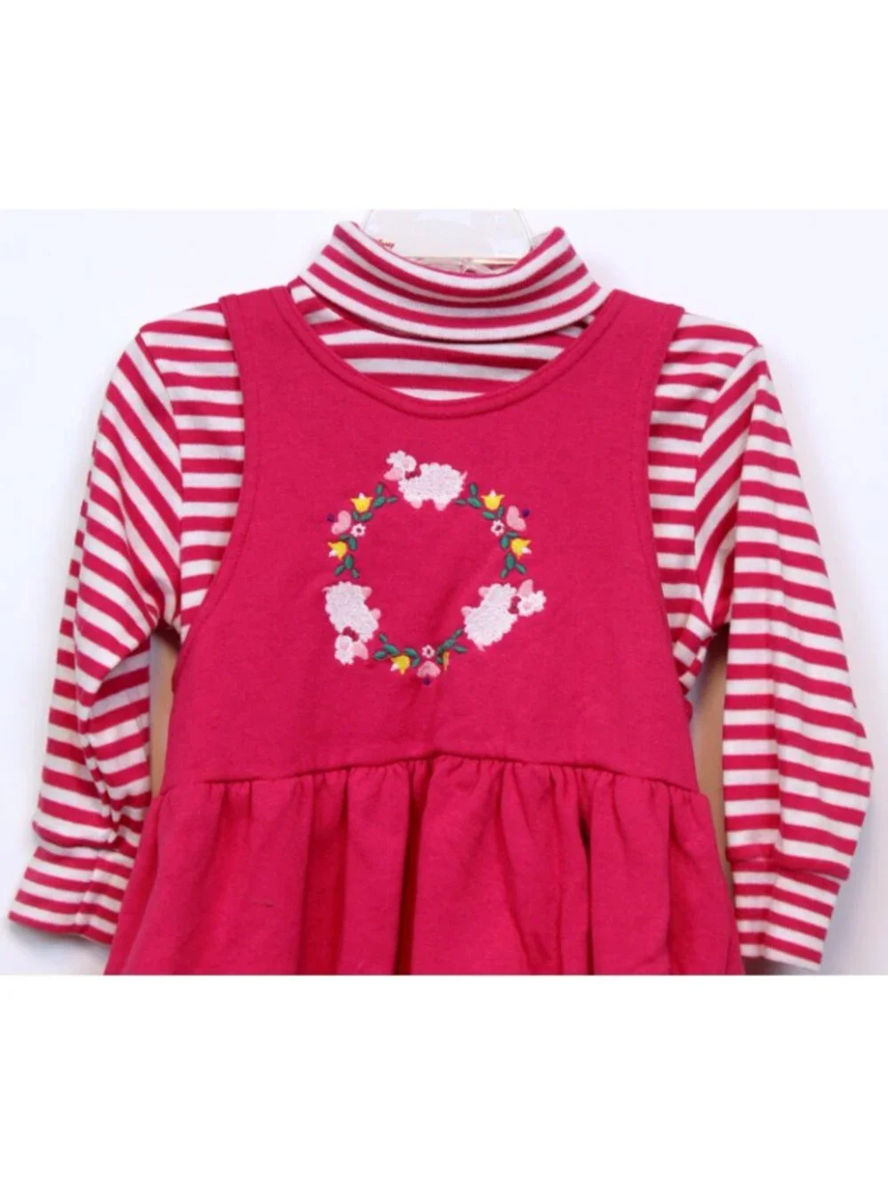 Fast Friends 2pc Dress Turtleneck Shirt sz XS 3T Pink Lambs Stripes Flowers